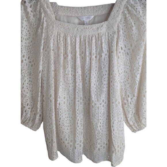 Lauren Conrad Off-white Crochet Cottagecore Boho Peasant Top Square Neckline szS - Picture 4 of 10